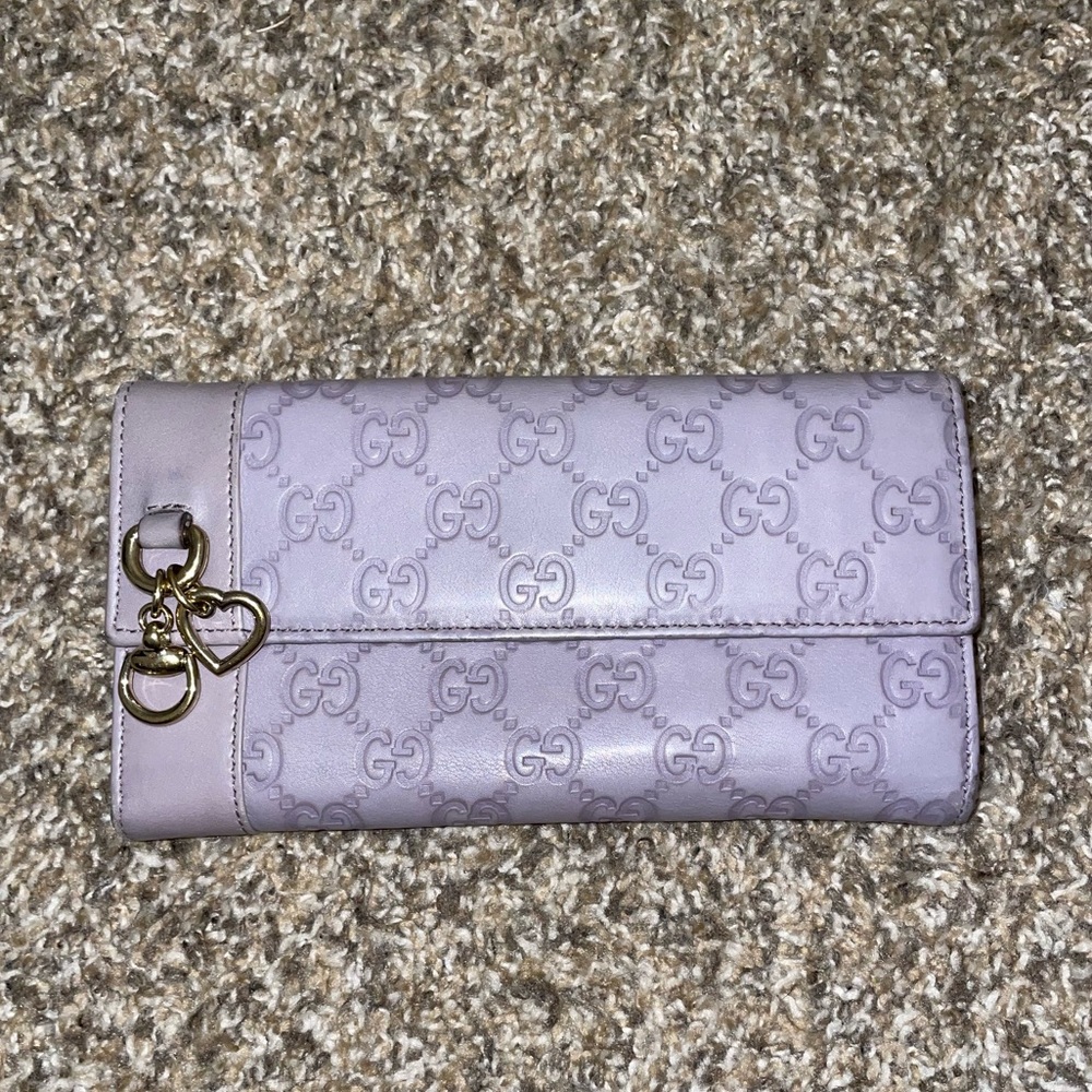 Rare Guccisima lavender leather heart charm long wallet